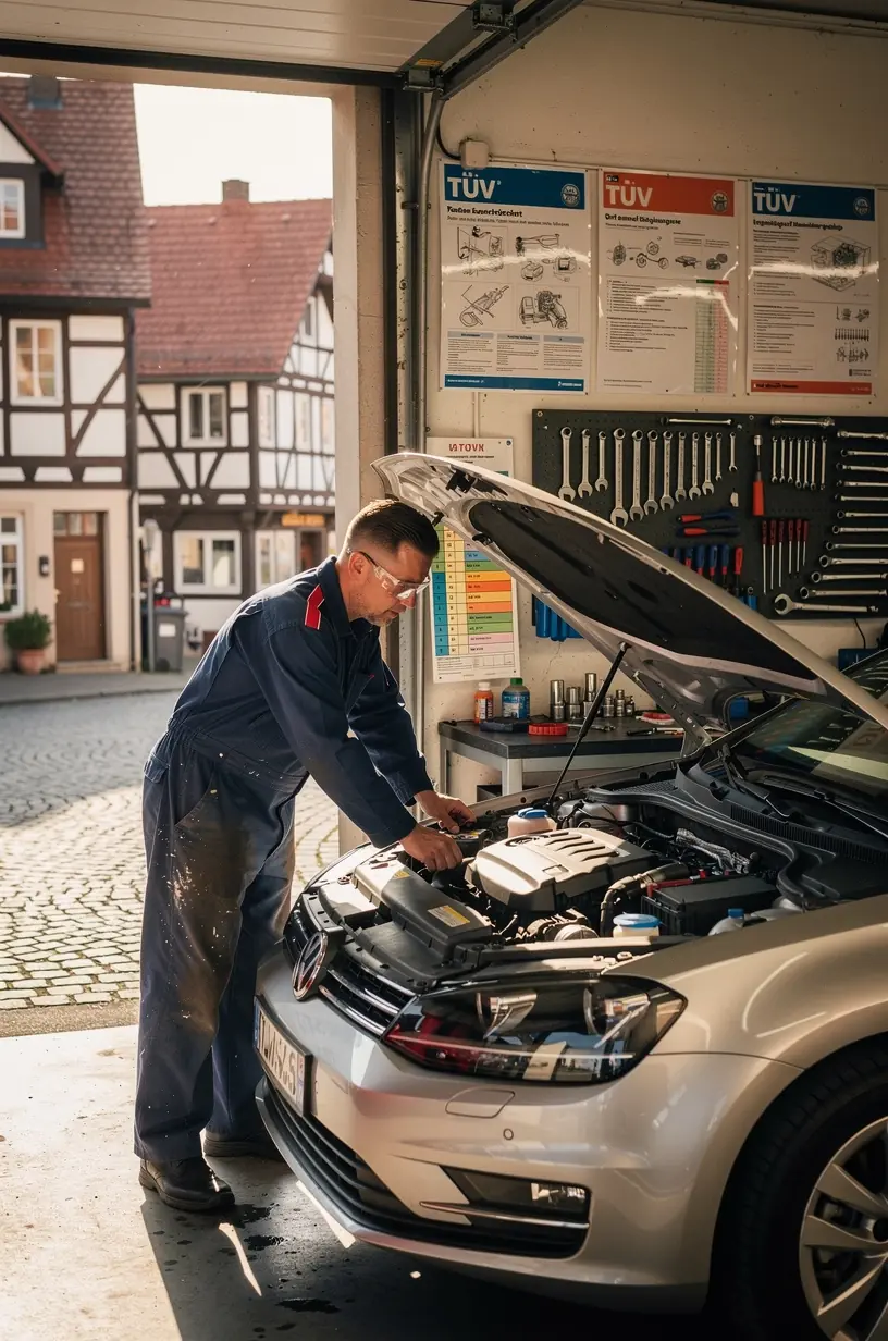 Hand eines Mechanikers wechselt Ölfilter während eines Service-Termins vor der Hauptuntersuchung.